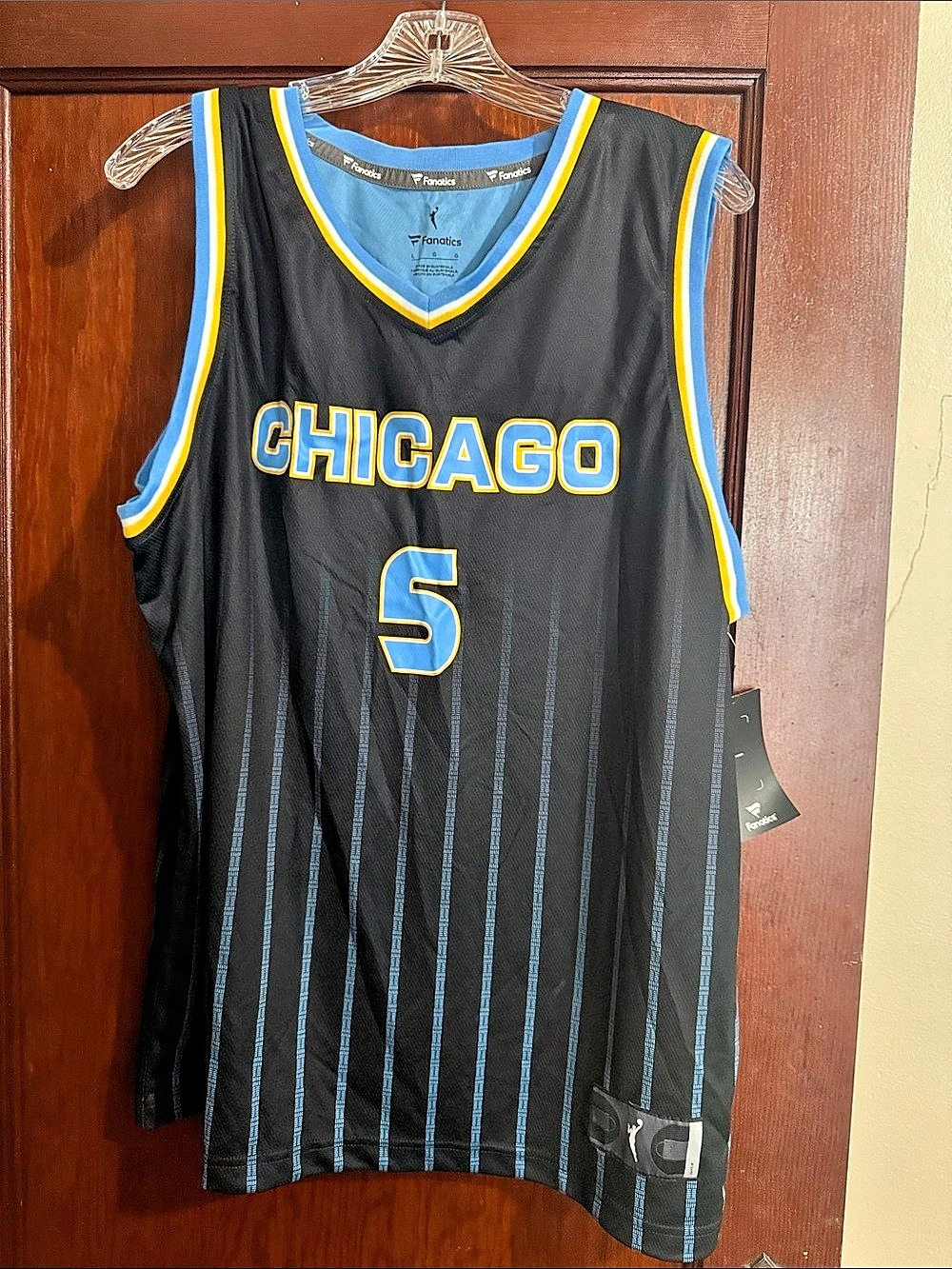 Fanatics Angel Reese Chicago Sky WNBA #5 jersey Striped Black & Blue Size Large